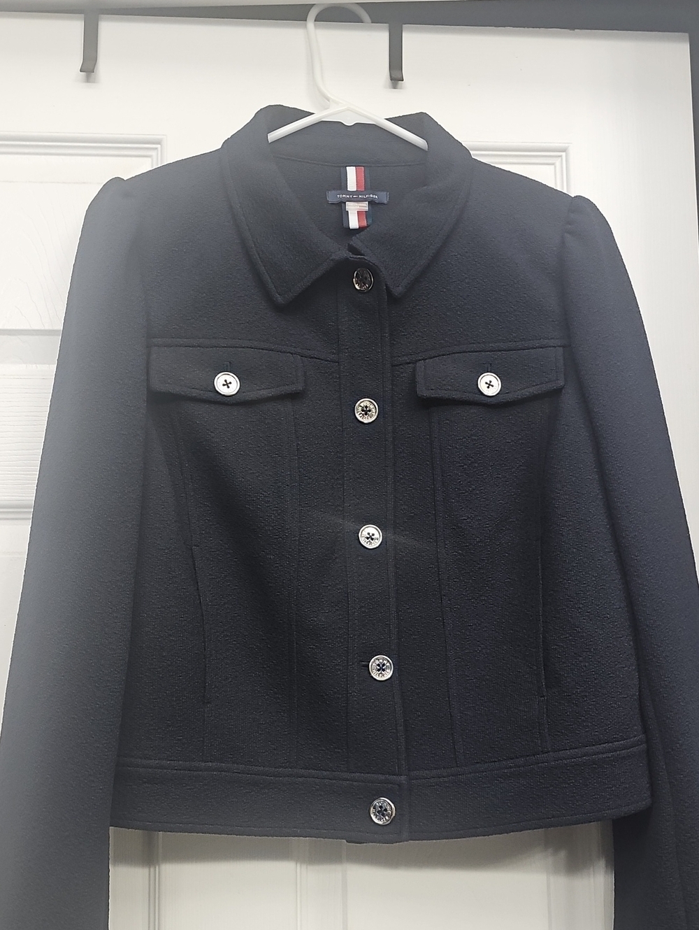 Tommy Hilfiger Black Button-Front Wool-Blend Jacket